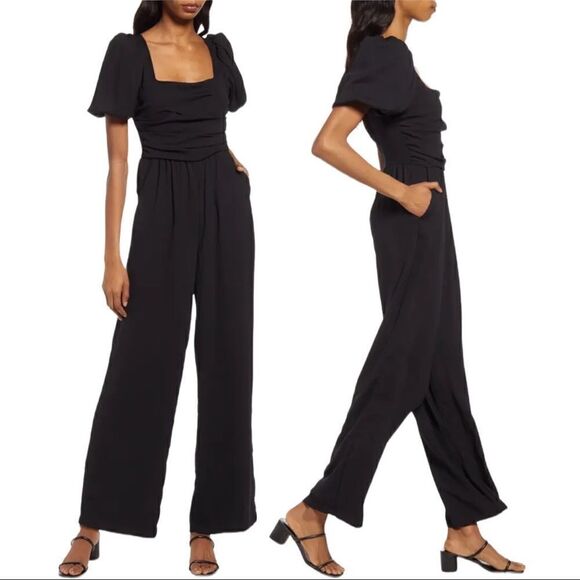 CHELSEA28 Ruched Wide-Leg Pocket Jumpsuit - Picture 3 of 5